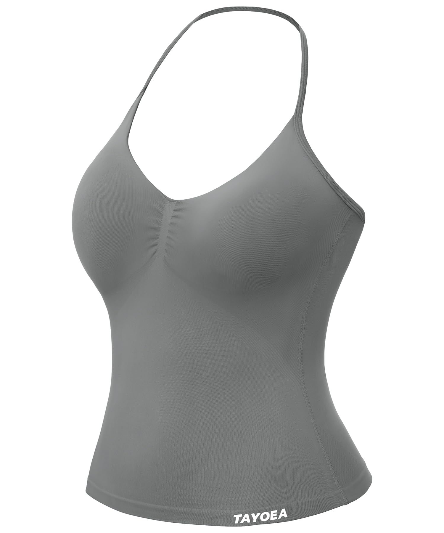 TAYOEA Tank Top Damen Bauchfreies Oberteil mit V-Ausschnitt Rückenfreies Crop Top mit Integriertem Pads Damen für Yoga Gym