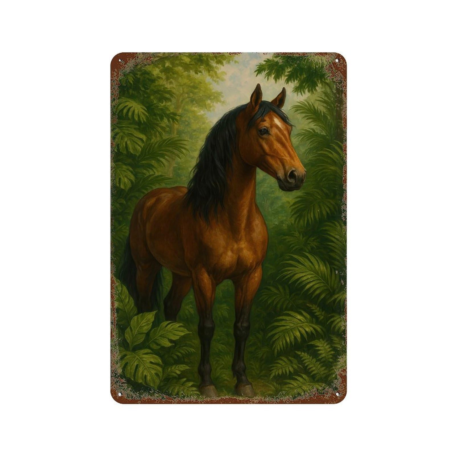 Horse in Jungle Painting Decorative Tin Sign 11.8"x7.9", Vintage Wall Decor for Garage, Pub Or Kitchen