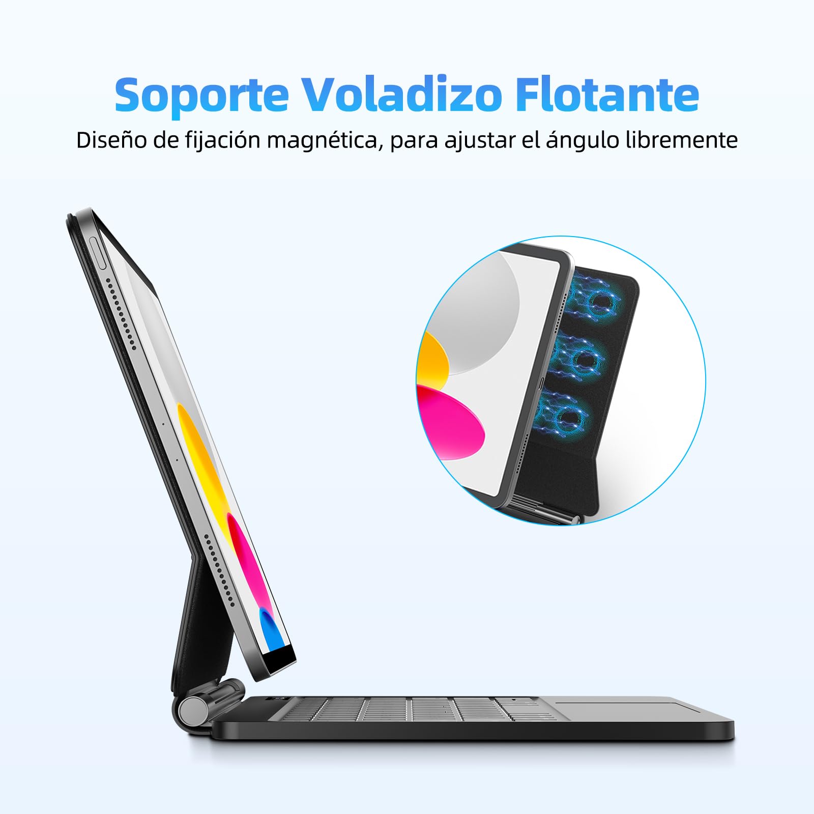 Bettdow Teclado para iPad 10 Generación 10,9" 2022/11 Generación A16 11" 2025, Español Ñ Diseño Magnético Flotante Teclado con Trackpad y Retroiluminado, Negro