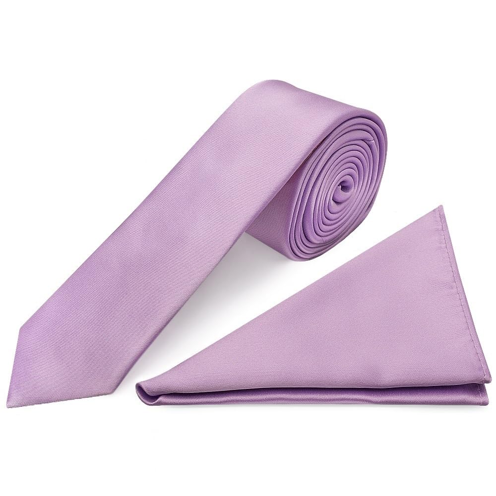 Ties R Us Men's Lilac Plain Skinny Tie And Handkerchief Set