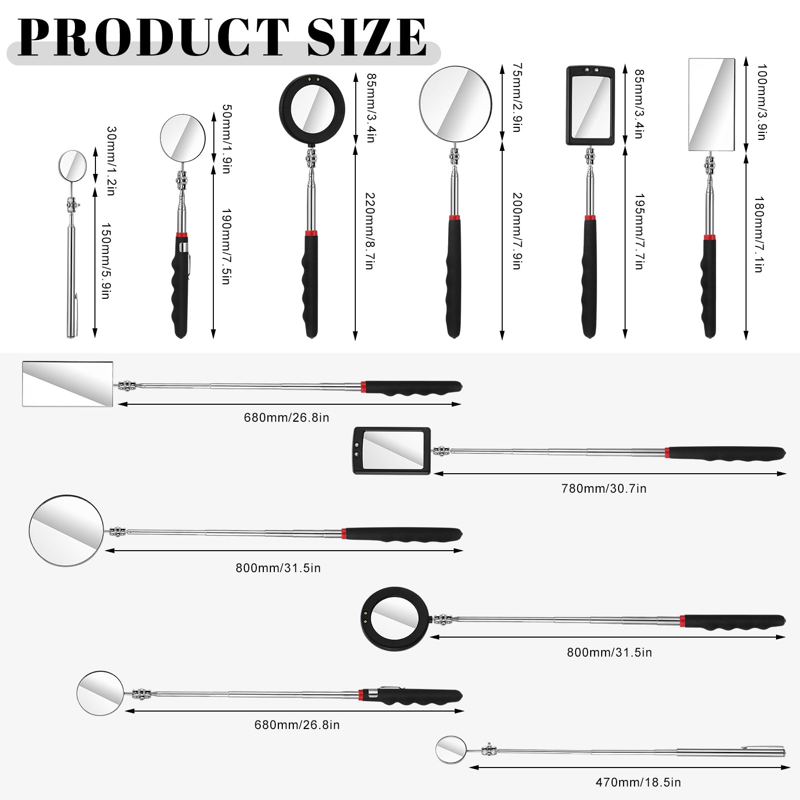 Mirrors Visual Testing Snapklik.com : 6 Pcs LED Telescoping Inspection Mirror,Retractable LED ...