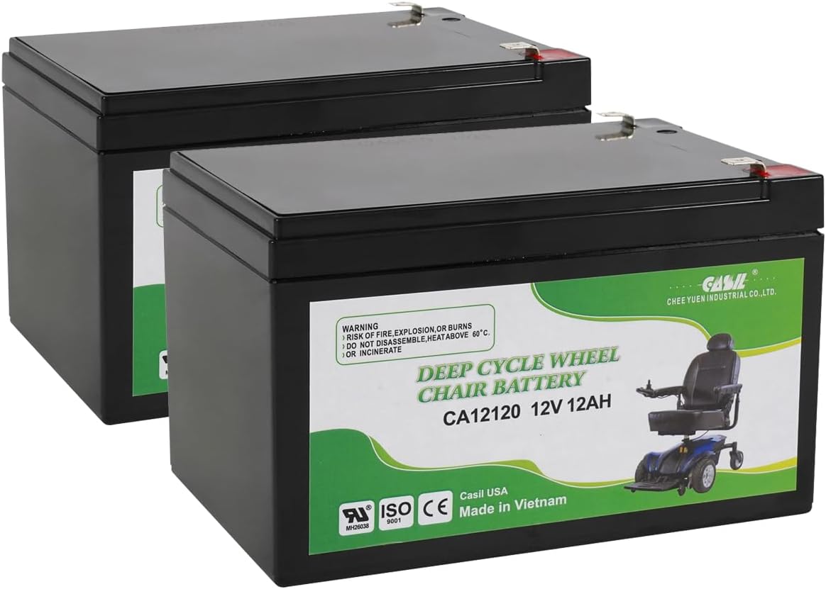 12 Volt 12 AH Rechargeable Deep Cycle SLA Wheel Chair Battery, F2 Terminal | 2 Pack