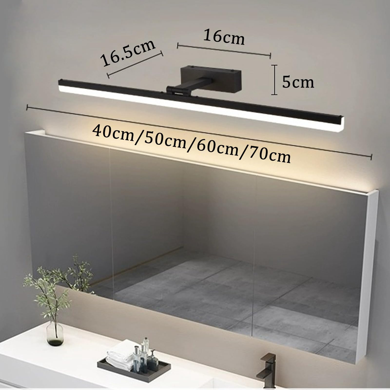 LED Spiegelleuchte Badezimmer Wasserdicht Wandleuchten 3 Farbtemperatur Dimmbar Modern Wandlampen 180° Drehbar Wandbeleuchtung für Schminktisch Wohnzimmer Make-up (Silber,70cm)