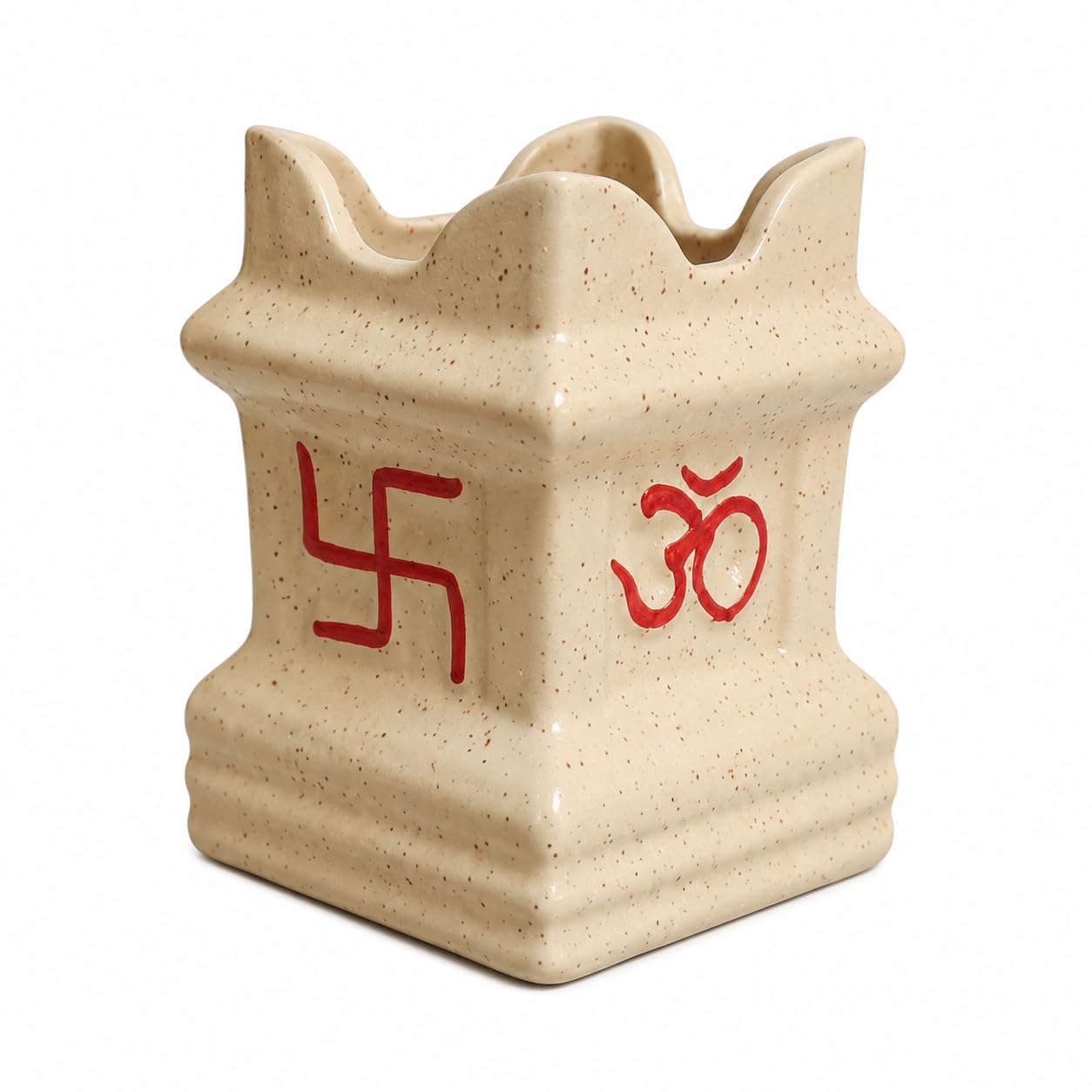 Traditional Ceramic Tulsi Kyari Planter Pot for Home Balcony and Puja Room Decor | Glazed Holy Basil Container with Om Swastik Design | Spiritual Garden Pot (Plant Not Included)-image-8