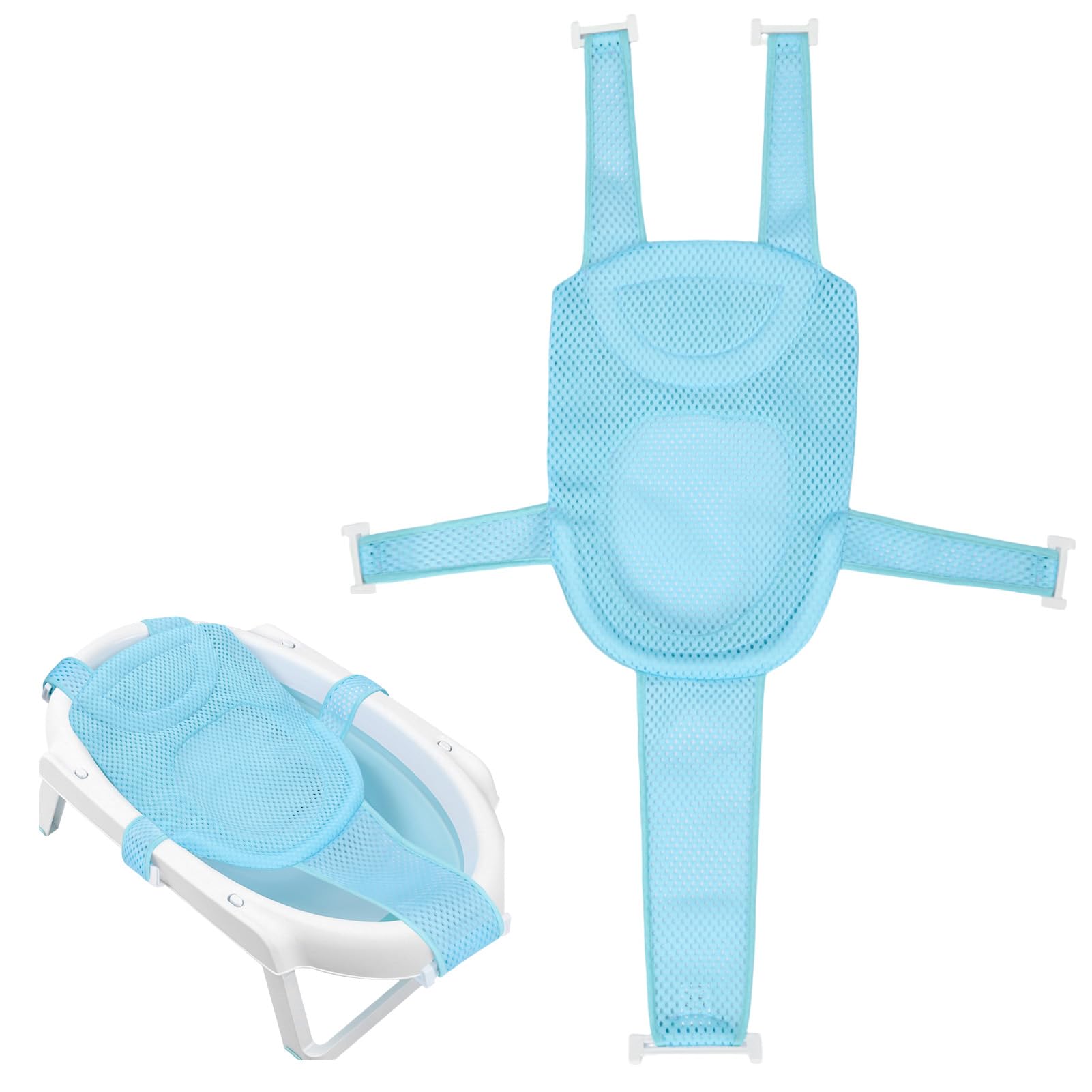 Colorlife Baby Bath Seat Support Net Infant Bathing Seat Support Mat, Adjustable Comfortable Non-Slip Five-Pointed Baby Shower Net Bathtub Sit Up Mesh for Newborn 0-6 Months-Light Blue(No Bathtub)