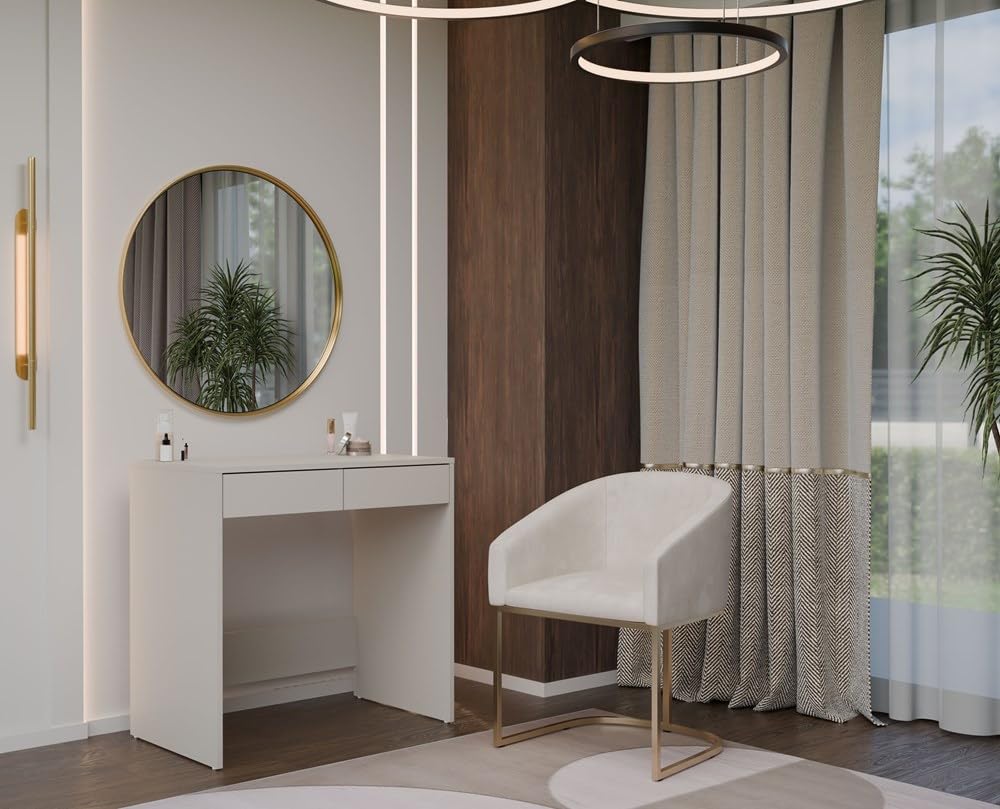CDF Scrivania Con Due Cassetti Kaschmir Beige Moderna Compatta Per Camera Da Letto Ufficio E Studio Con Frontali Scanalati Design Minimalista Funzionale 50x81x80 cm Pannello
