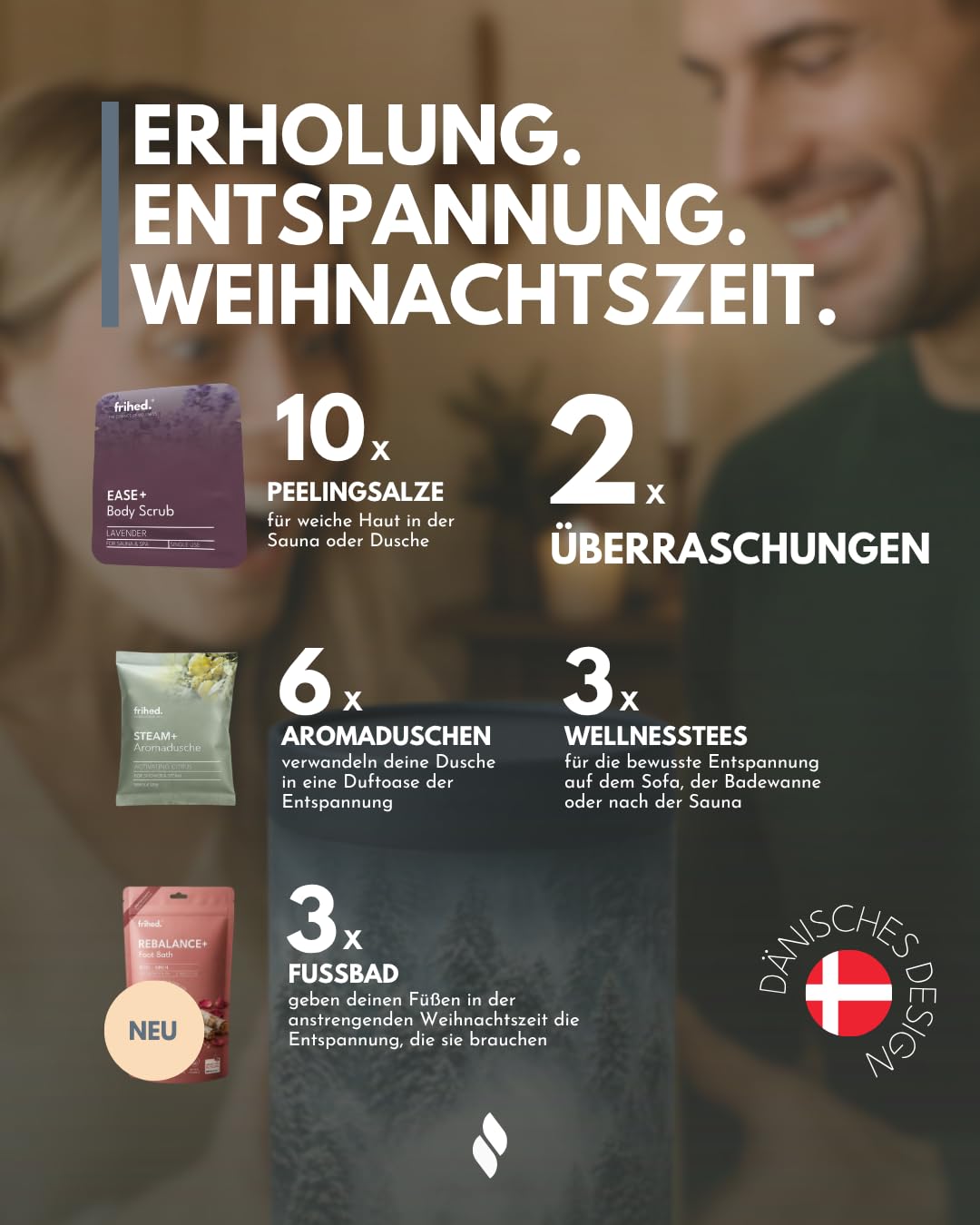 frihed.® Wellness Adventskalender 2026 – Limitierte Geschenkidee für Frauen & Männer – Wellness Geschenkset mit Peelingsalzen & Duschbomben, Fußbädern – Für Entspannung, Sauna, Dusche & Badewanne