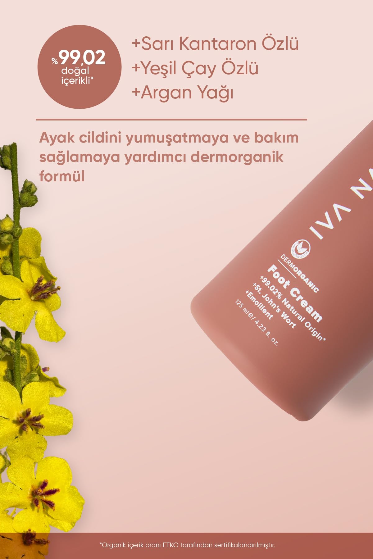 IVA NATURA Organik Yoğun Onarım Ayak Bakım Kremi Kantaron Özlü, Nemlendirici ve Yenileyici, Gluten ve Parabensiz, 125 M