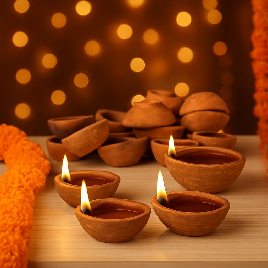 Pure Source India Natural Clay Traditional Diwali Ke Diye | Earthen Clay Diya | Mitti Ka Diva | Diyas for Pooja (Set of 30 Pieces)