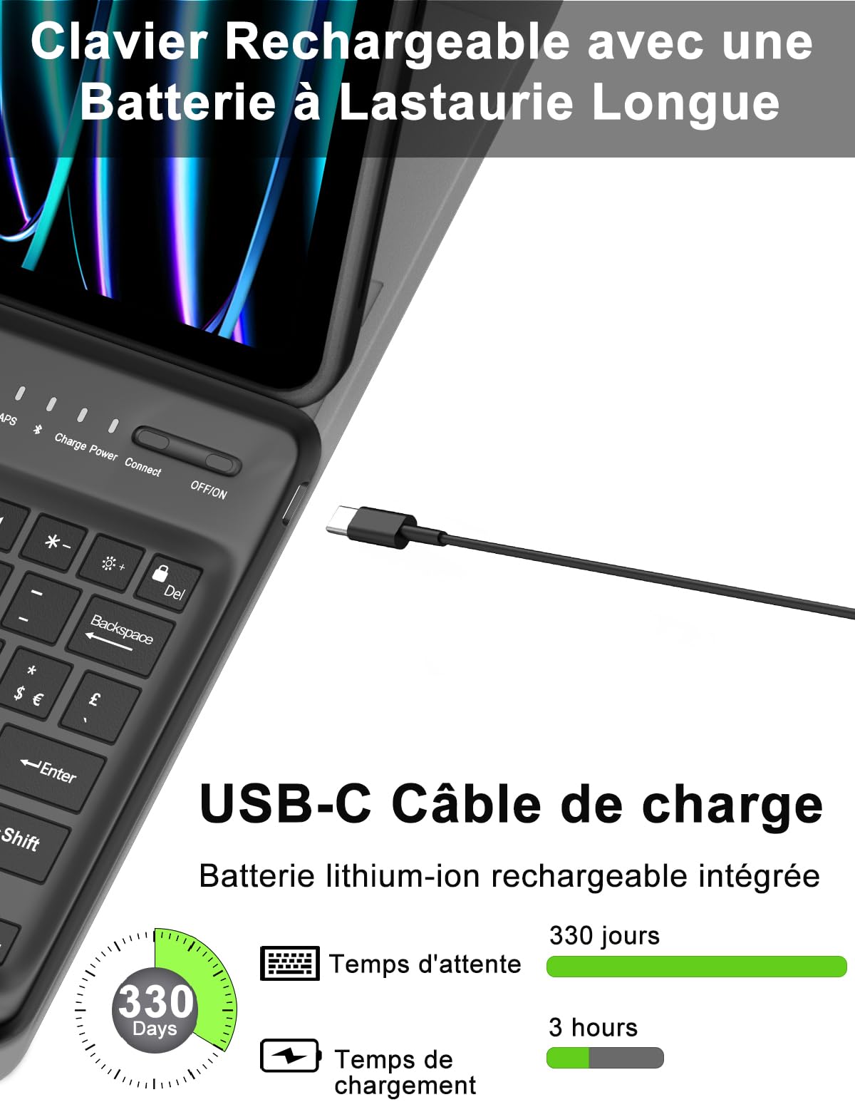 FOGARI Étui Clavier pour iPad Pro 12.9 2022/2021/2020/2018(6/5/4/3 Gén) | AZERTY Français Étui Clavier Magnétique Bluetooth sans Fil pour iPad Pro 12.9 6è/5è/4è/3è Gén, Noir
