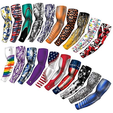 B-Driven Premium Pro-Fit Sports Compression Arm Sleeve (Mystery Pack of 20) Graphic Designs Baseball Arm Sleeves For Men Women - Youth & Adult Sizes for Football Basketball Cover