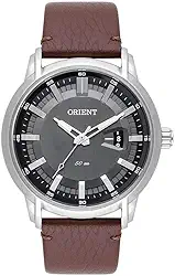 Relógio ORIENT masculino prata preto couro MBSC1039 G1NX