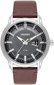 Relógio ORIENT masculino prata preto couro MBSC1039 G1NX