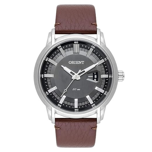 Relógio ORIENT masculino prata preto couro MBSC1039 G1NX