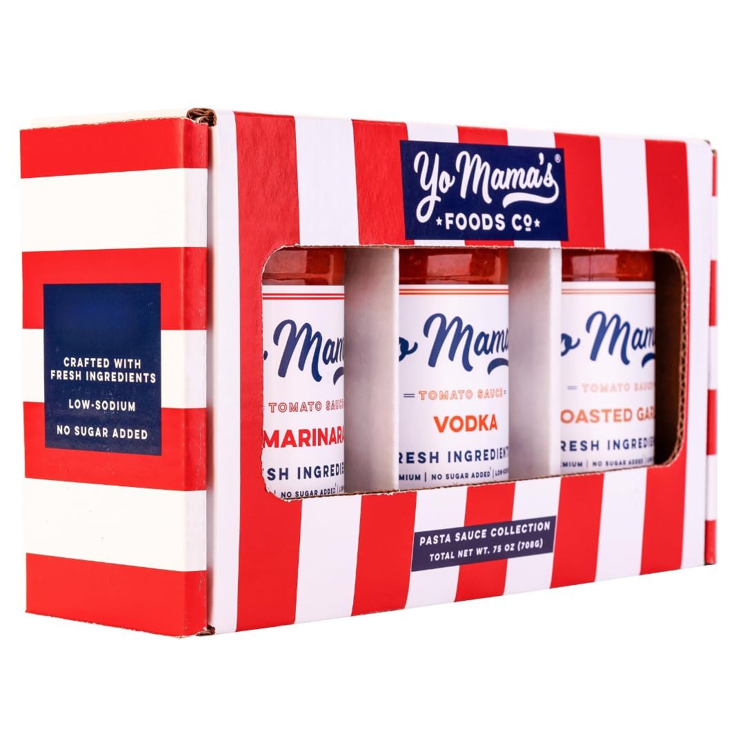 Yo Mama’s Foods Gourmet Keto Gift Set and Care Package | Includes (1) Marinara Sauce (1) Vodka Sauce & | (1) Roasted Garlic | Low Sugar, Carb, Sodium, Gluten-Free, Fresh Whole Ingredients!