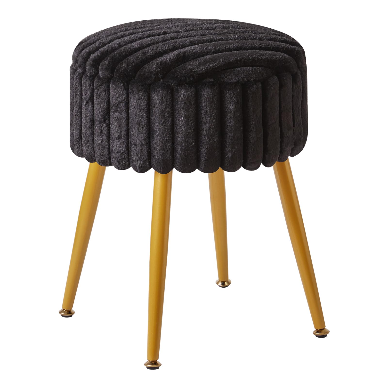Aibiju Dressing Table Stool with Storage, Footrest Stool, Makeup Vanity Chair with 4 Metal Legs, with Anti-Slip Feet, for Makeup Room, Bedroom, Black YD-MS152B