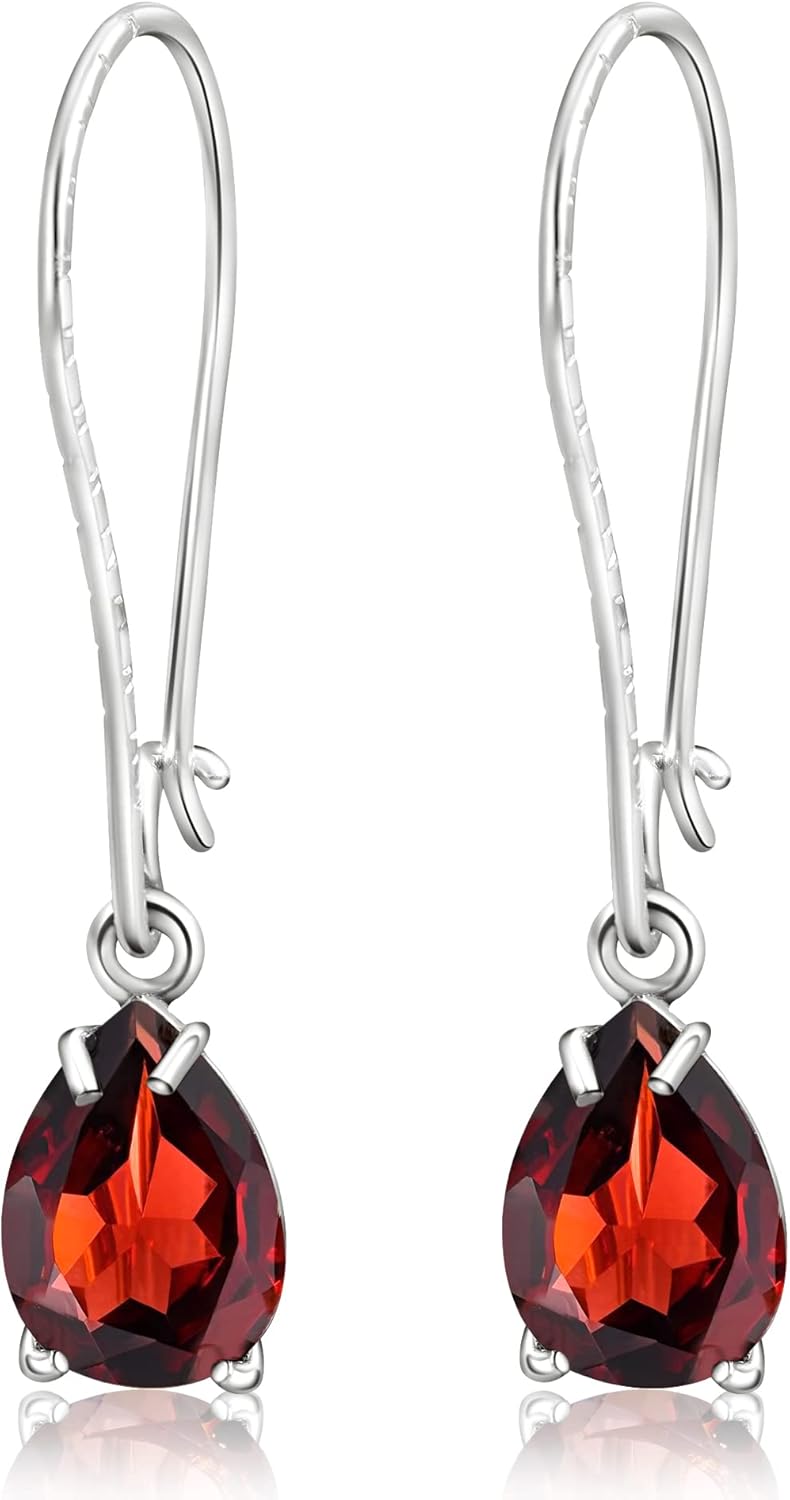925 Sterling Silver Gemstone Earrings for Women - 7x10mm Teardrop Gemstone - Birthstone Jewelry - Elegant Gift for Wife, Daughter, Sister