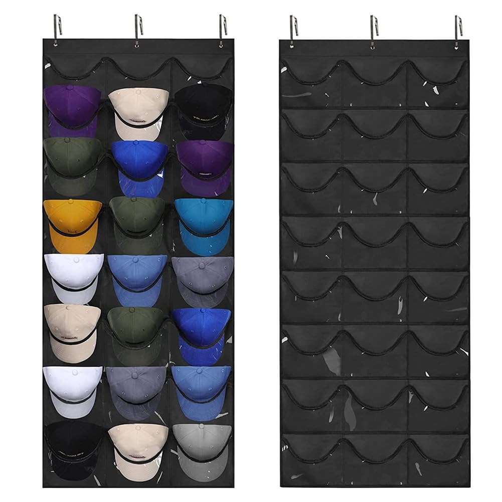 Paquete de 2 organizadores de zapatos sobre la puerta con 24 bolsillos de malla, tela no tejida negra, tamaño mediano, 164 x 69 cm, ideal para almacenamiento en armarios y entradas