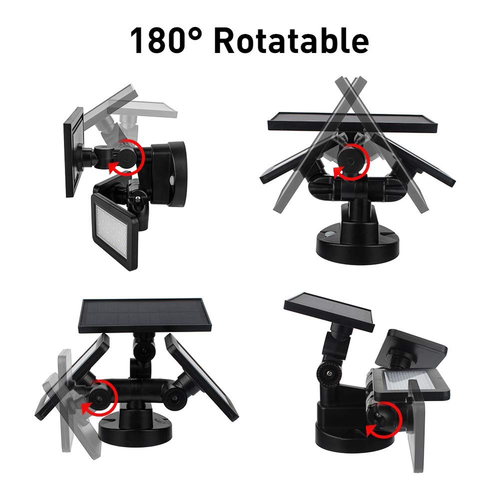 Lampada solare per esterni, LED rotante, sensore di movimento solare, luci di sicurezza, angolo regolabile, parete esterna, lampada solare da parete Abs