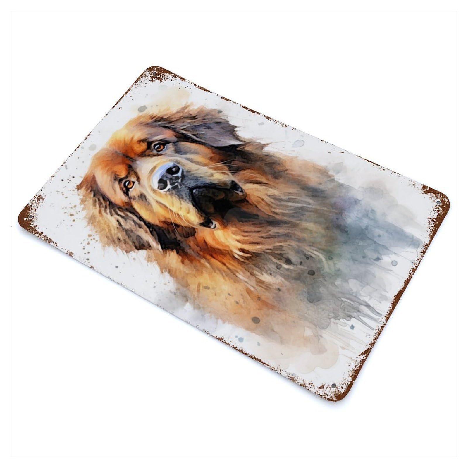 Tibetan Mastiff Watercolor Rusty Metal Tin Sign 11.8"x7.9", Ideal for Patio, Garden Room And Bar Decor