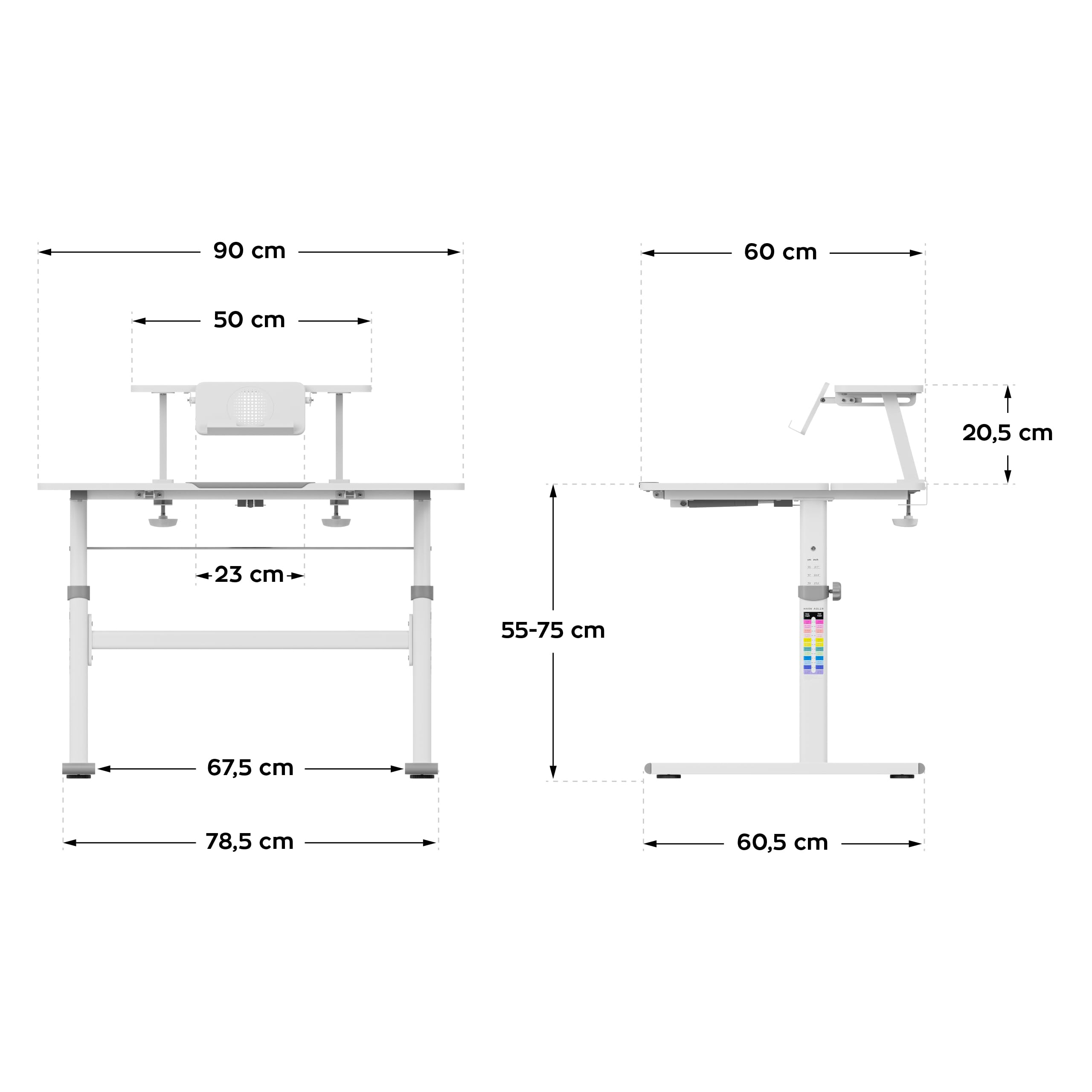 MARK ADLER Study 3.7 Scrivania Ergonomica per Bambini Regolabile in Altezza 55-75 cm - Piano Inclinabile Fino a 40° - Con Supporto per Libri e Vano Portaoggetti - Per Bambini da 90 a 160 cm - Grigio