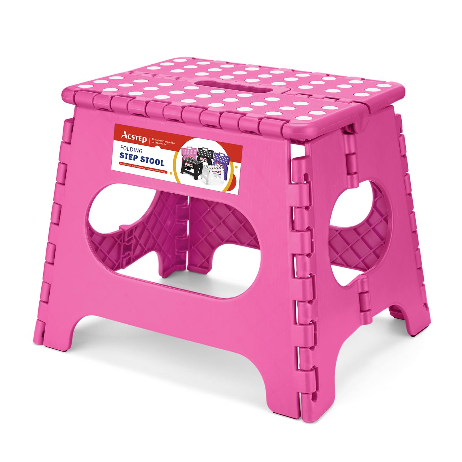 Photo 1 of ACSTEP Folding Step Stool 11 Inch, Sturdy Plastic Foldable Step Stool for Kids & Adults, Non Slip Lightweight Collapsible Foot Stools Holds 300 lbs, Ideal for Kitchen, Bathroom, Bedroom, Rose red