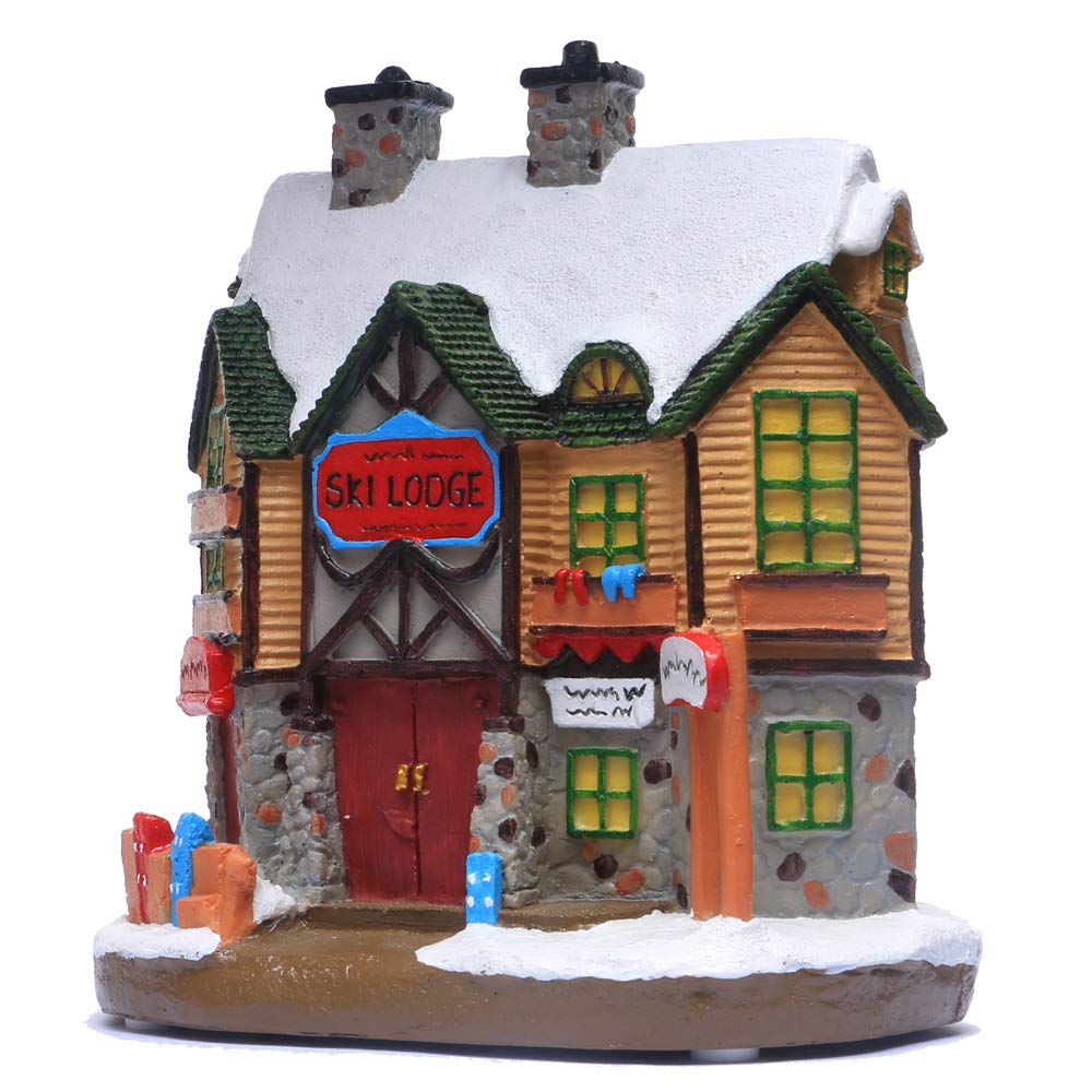 Casa de pueblo de Navidad, polyresin iluminado invierno esquí casa decoración decoración navidad ornamento