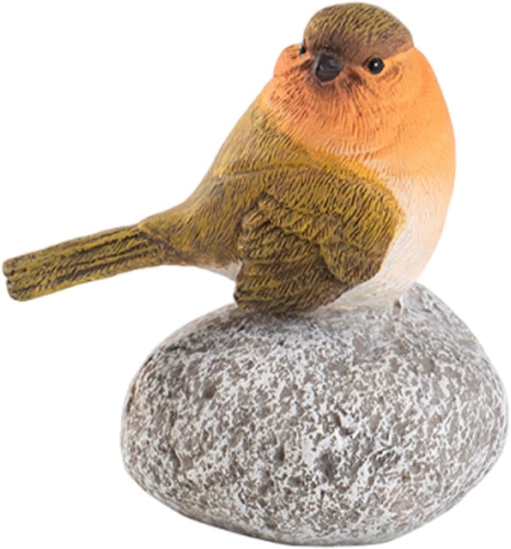 Mcuhm Robins on Stones - Resin Bird Statue Garden Decor, Handcrafted Robin on Rock Figurine for Outdoor & Indoor, for Bird Lovers, Patio, Windowsill Ornament (Heads tilted)