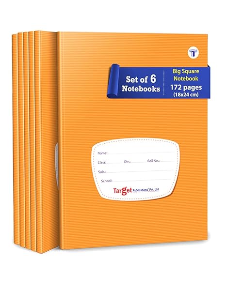 TARGET PUBLICATIONS Big Square Notebooks for Kids | 172 Ruled Pages | Soft Bound Cover | Maths Practice Books for Children | 18 cm x 24 cm Approx | Set of 6 | GSM 57