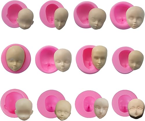 Moldes de silicona para cara de bebé, herramientas para hornear, molde de arcilla polimérica hecha a mano, molde de chocolate Sugarcraft, 12 uds