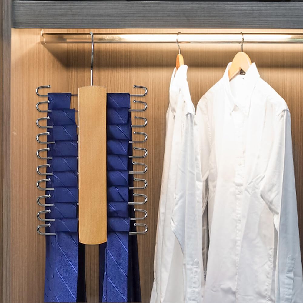 Portacravatte In Legno Con 20 Ripiani Girevoli - 2 Pezzi - Per Cravatte, Cinture, Sciarpe - Foto 6