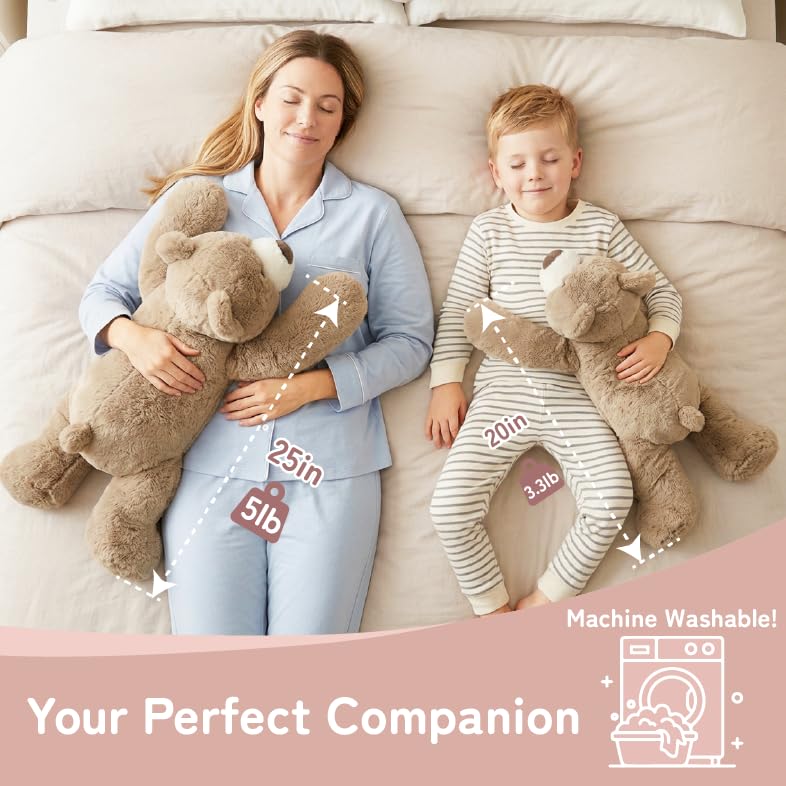 Image of Niuniu Daddy 20 inch 3.3 lb Weighted Bear Stuffed Animal for Adults Kids, Giant Large Lying Teddy Bear Plush Toy, Soft Brown Bear Body Pillow for Sleeping, Gift for Christmas Birthday Holidays