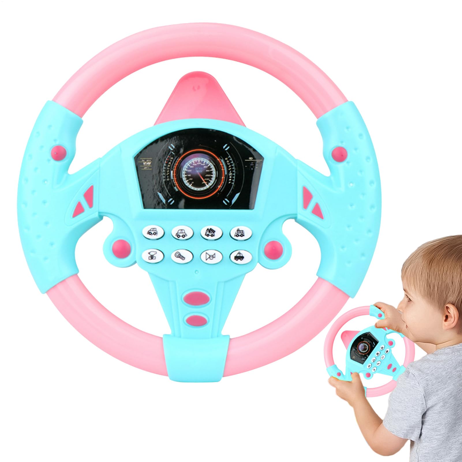 Genérico Kids Steering Wheel, Interactive Driving Toy, Faux Wheel with Suction Cup, Electric Sound Game for Early Education Learning, Car Seat Playset, Simulated Driving Experience for Preschoolers