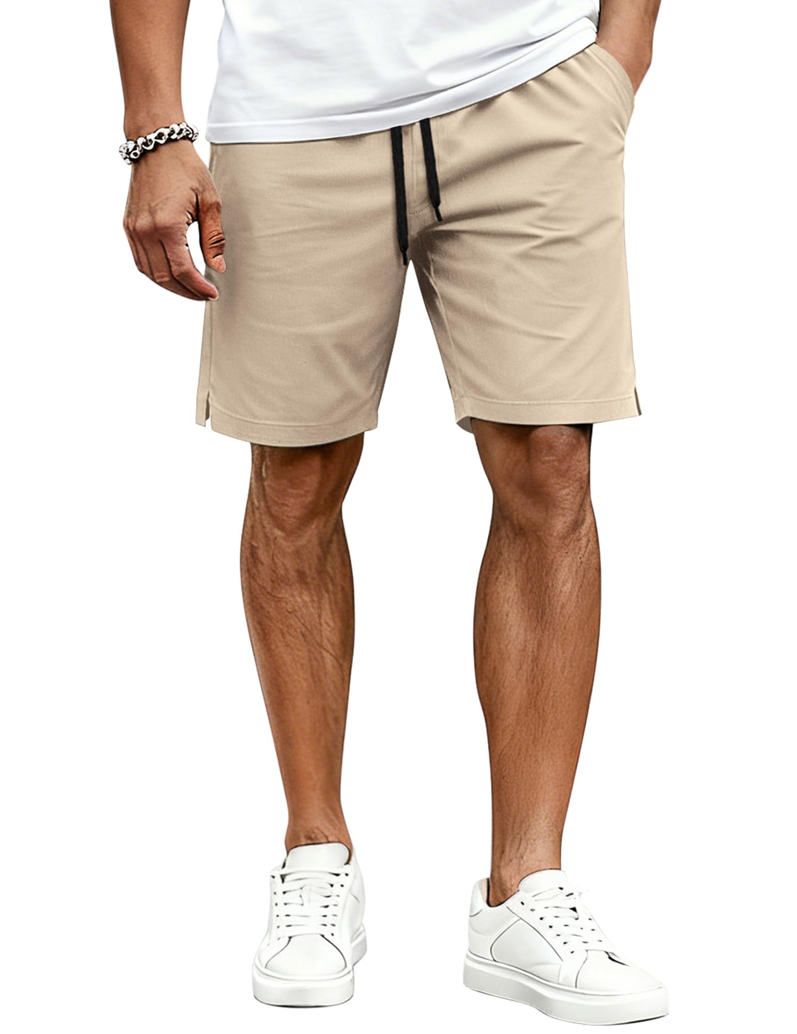 COOFANDY Mens Casual Shorts Cotton Drawstring Elastic Waist Lightweight 9 Chino Golf Shorts Summer Beach Shorts