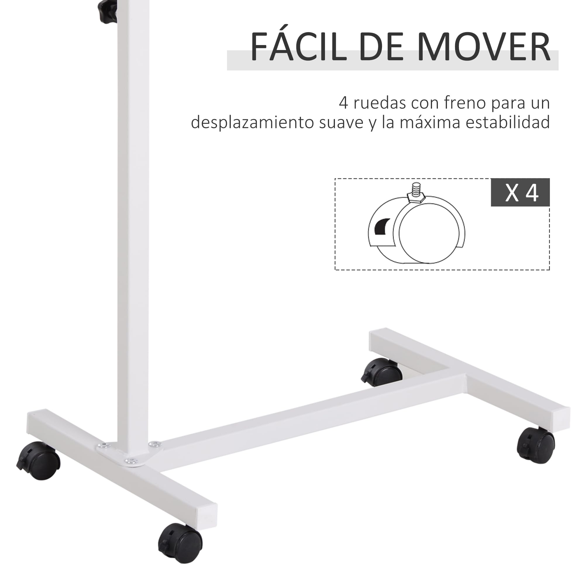 HOMCOM Mesa Auxiliar con Ruedas, Mesa para Sofá y Cama, Altura Ajustable y Marco de Acero, para Dormitorio, Salón, Oficina, 77x40x76-100 cm, Nogal Oscuro y Blanco