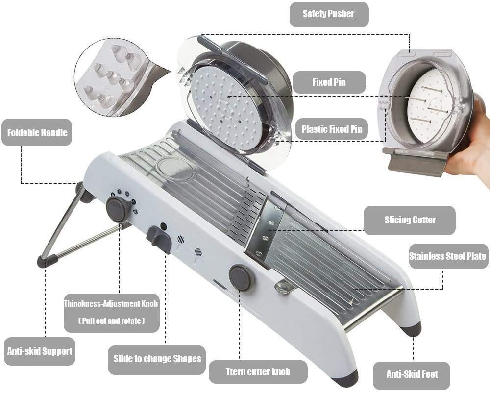 Mandoline Slicer Cuchilla Juliana Profesional De Acero Inoxidable Ajustable 18 Funciones Diferentes Para Cortar Verduras Picar Cebolla Patata Alimentos Ajustables Manualmente Electrodomésticos De Coci