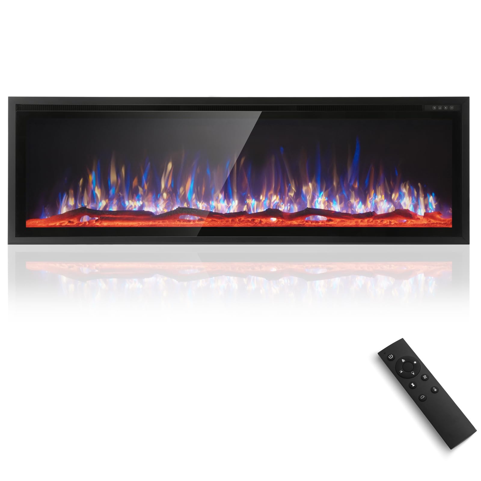 Electric Fireplace 60 inch Wall Mounted with Remote Control, Recessed Fire Place Heater Ultra Thin Slim for Indoor Use, Modern Black In Wall Fireplaces for Living Room Bedroom Narrow Bezel, 1500W/750W