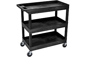 LUXOR 3-Shelf Utility Rolling Storage Cart with Black Accent