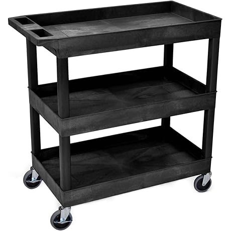 LUXOR 3-Shelf Utility Rolling Storage Cart with Black Accent