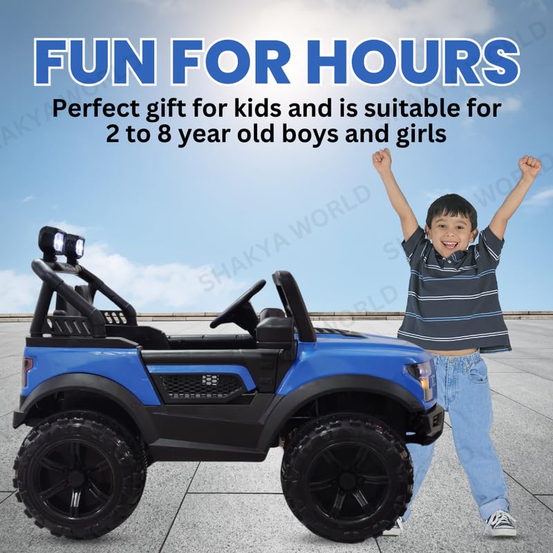 Image of SHAKYA WORLD POBO Battery Operated Jeep for Kids Ride on with Music & Light Electric Car Jeep, Blue