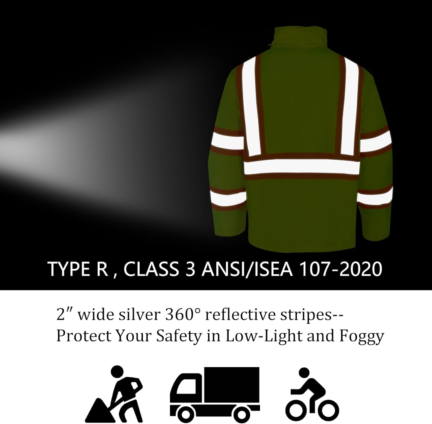 VENDACE 3 in 1 Hi Vis Reflective Safety Jackets for Men Waterproof Class 3 High Visibility Work Jacket with Padded Liner