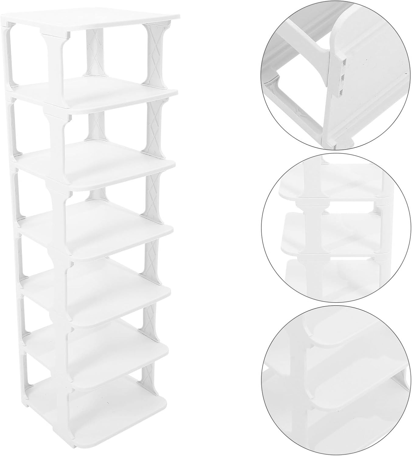 VALICLUD Space-Saving Freestanding Shoe Organizer Rack for Entryway Narrow Vertical Shoe Storage Shelf with Sturdy Plastic Construction and Minimalist Design