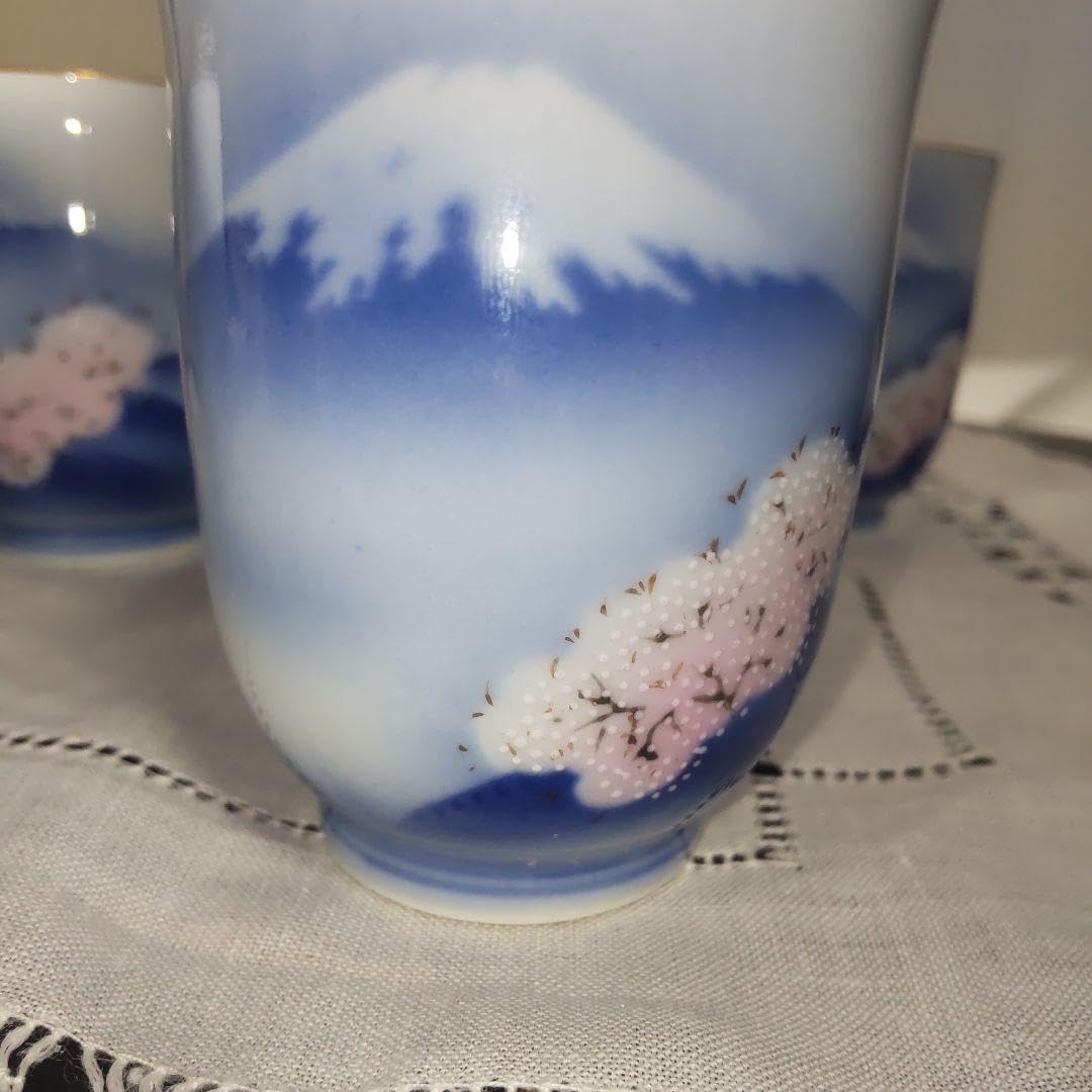 Amazon.co.jp: 深川製磁 富士山 桜 急須 湯飲み 5個 セット 金彩 富士 
