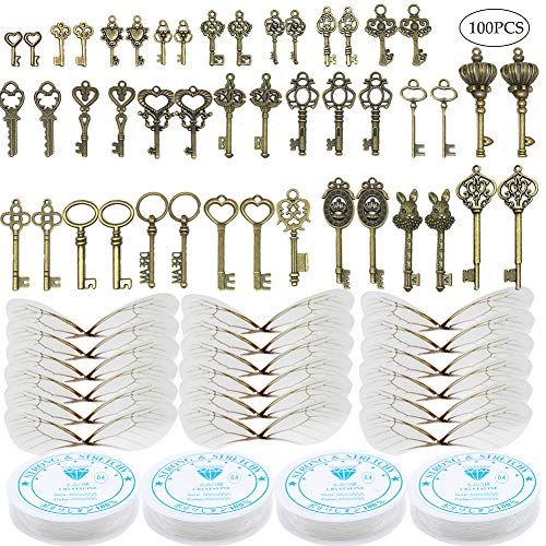 46 PCS Antique Bronze Vintage Skeleton Keys Charms Potter Flying Keys Enchanted Key