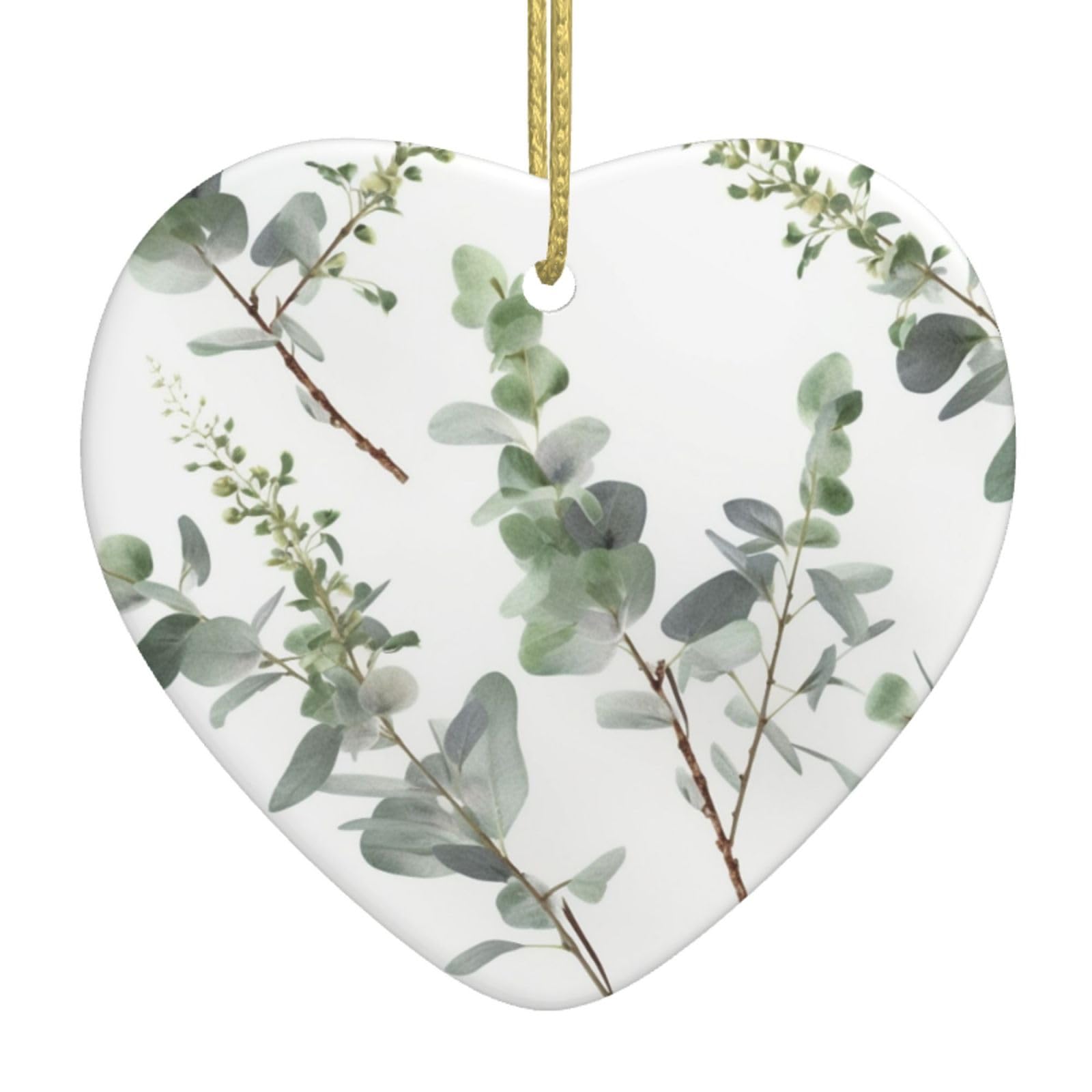 Ceramic Christmas Tree Hanging Ornaments with Gold Ropes Christmas Tree Decorations Heart Ceramic White Natural Greenery Twig Pendant Keepsake Decorations for Holiday Xmas Gift Ideas