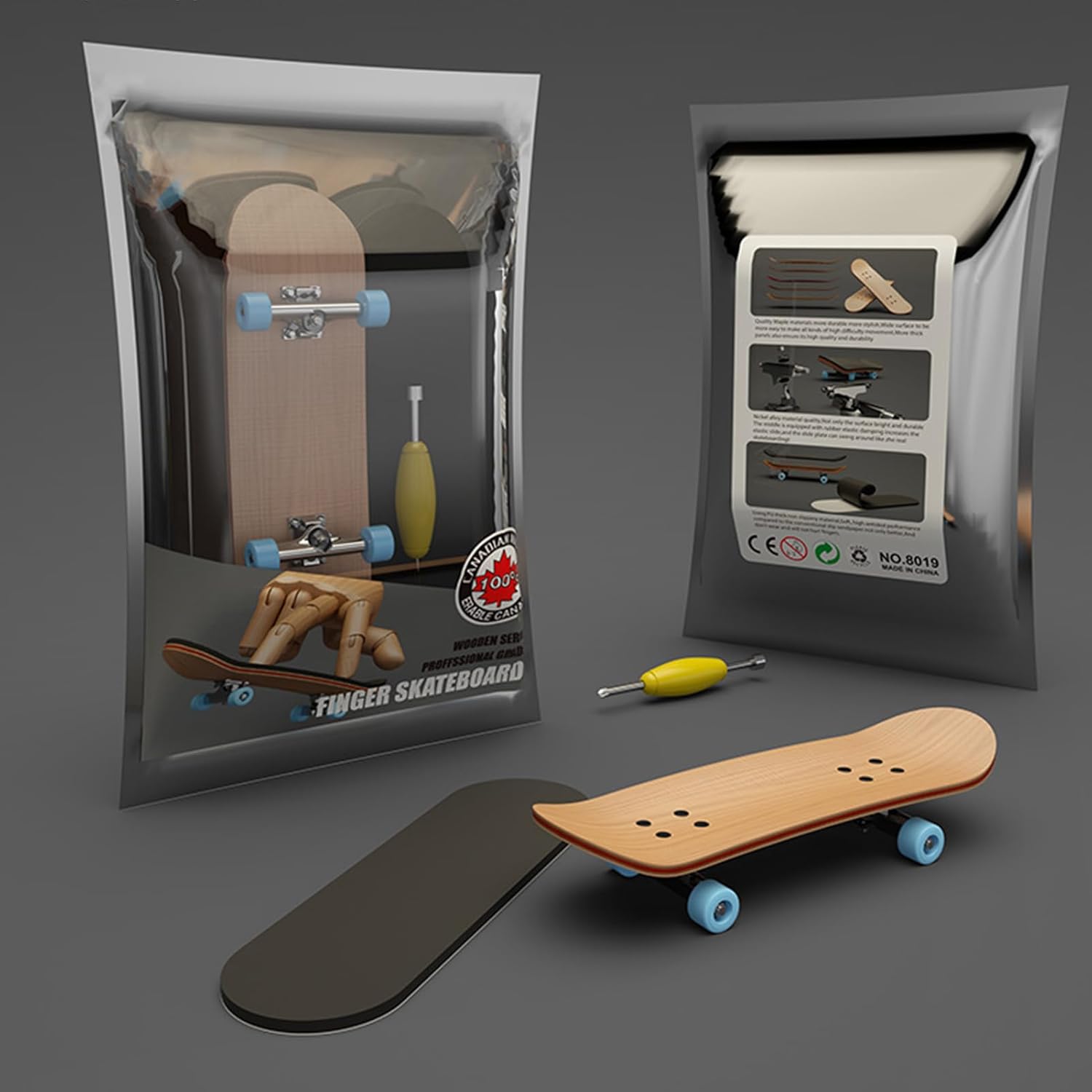 Professional Finger Skateboards, Maple Wooden Professional Fingerboard, Mini Finger Boards Skateboards Toys with Screwdriver, DIYs Combination Fingers Skate Boards, for Kids Adults (with Bearing)