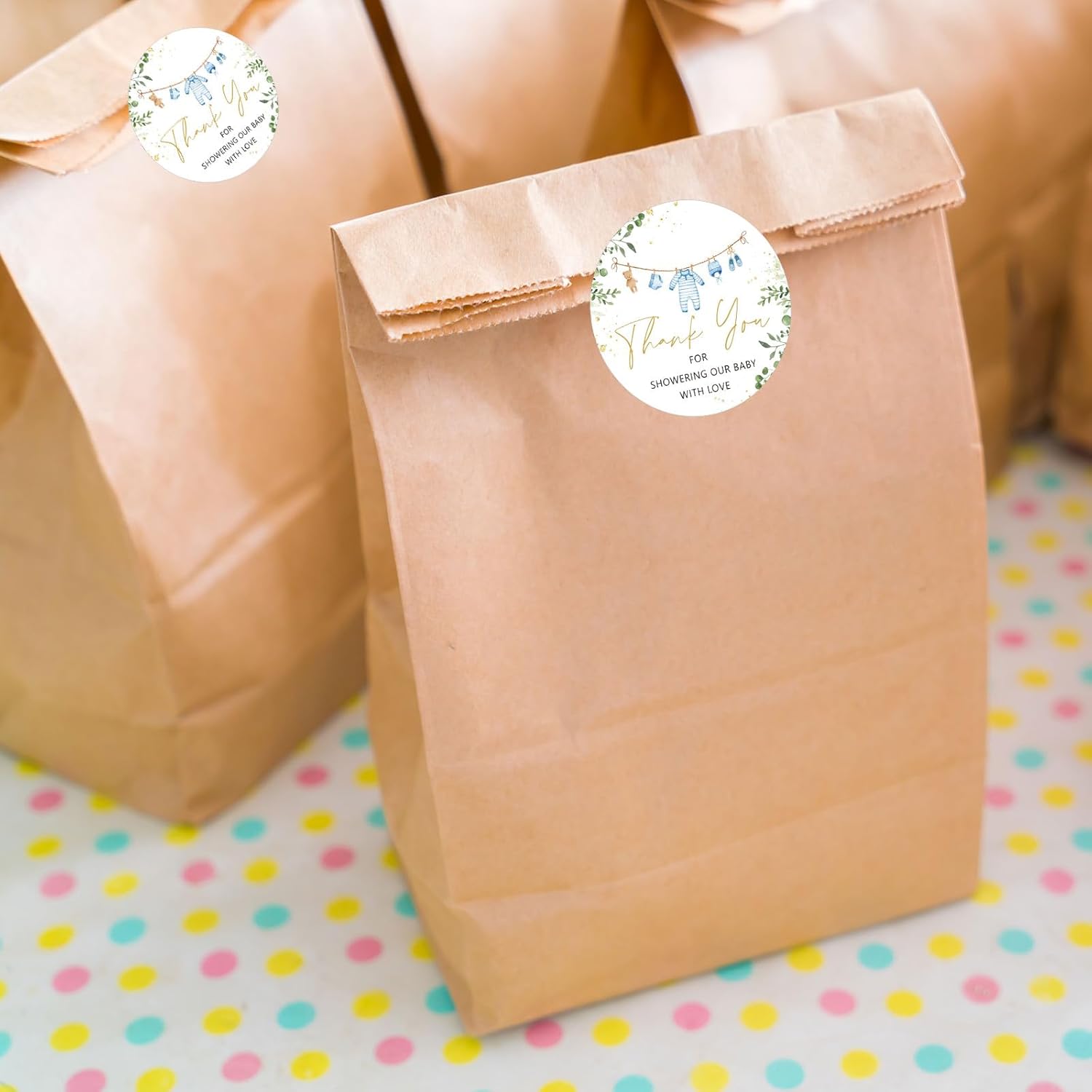 Whaline 100Pcs It's a Boy Blue Baby Shower Stickers Thank You Sticker 2 Inch Cute Blue Clothes Round Adhesive Label Decals for Boy Birthday Party Decorations - Image 6