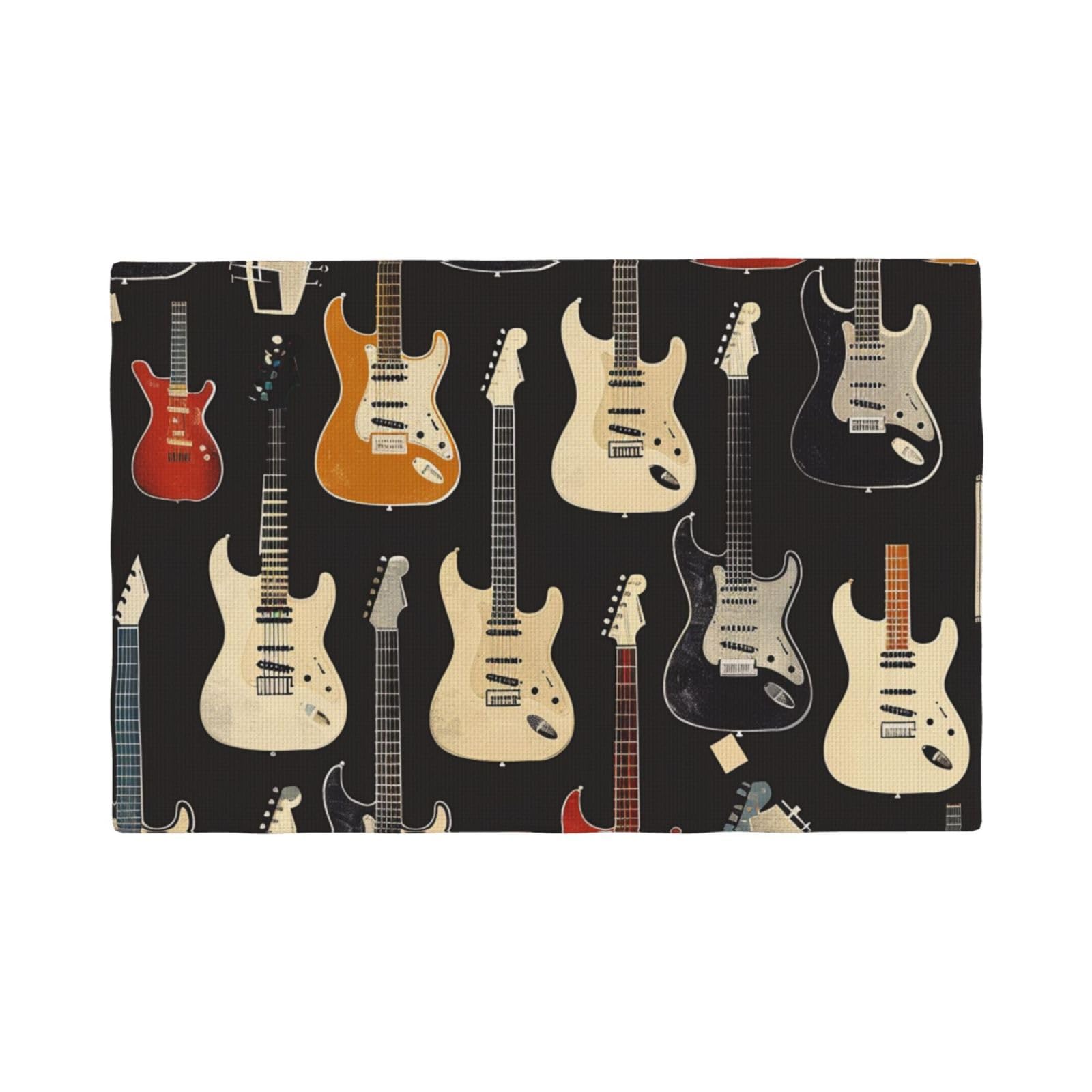 Guitar pattern Print Placemats Set, Heat Resistant Washable Placemat 12x18in Table Mats for Party Kitchen Dining Table Decoration Indoor Outdoor, Four Pieces
