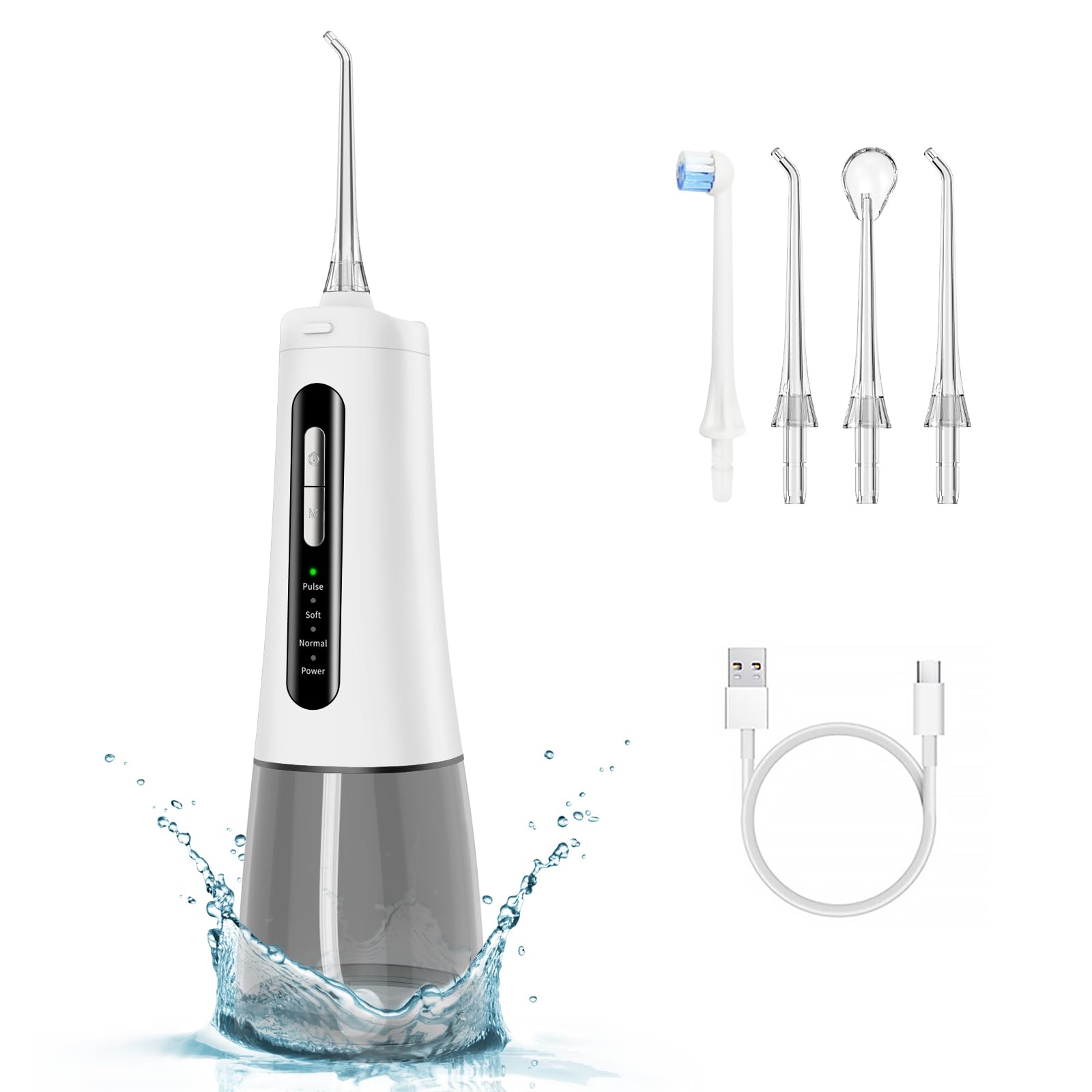 Generic Water Flosser Portable Oral Irrigator Rechargeable Braces Cleaning Cordless Teeth Cleaner Tool Kit Waterproof Ipx7 White
