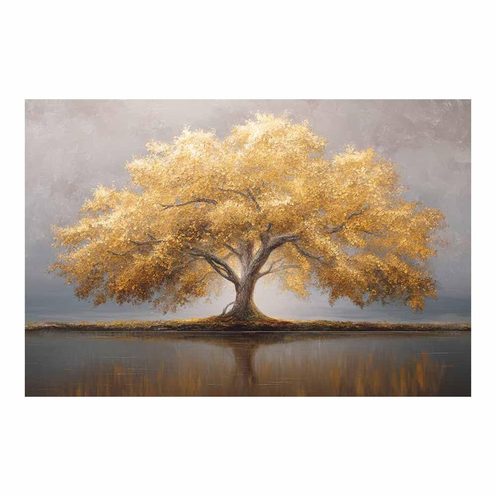 ZAMAEIU Tree of Life Painting Abstract Shadow-cast trees Panoramic Canvas Prints Pictures for Living Room Bedroom Home Office Wall Decoration(yellow)-80x120cm Unframed